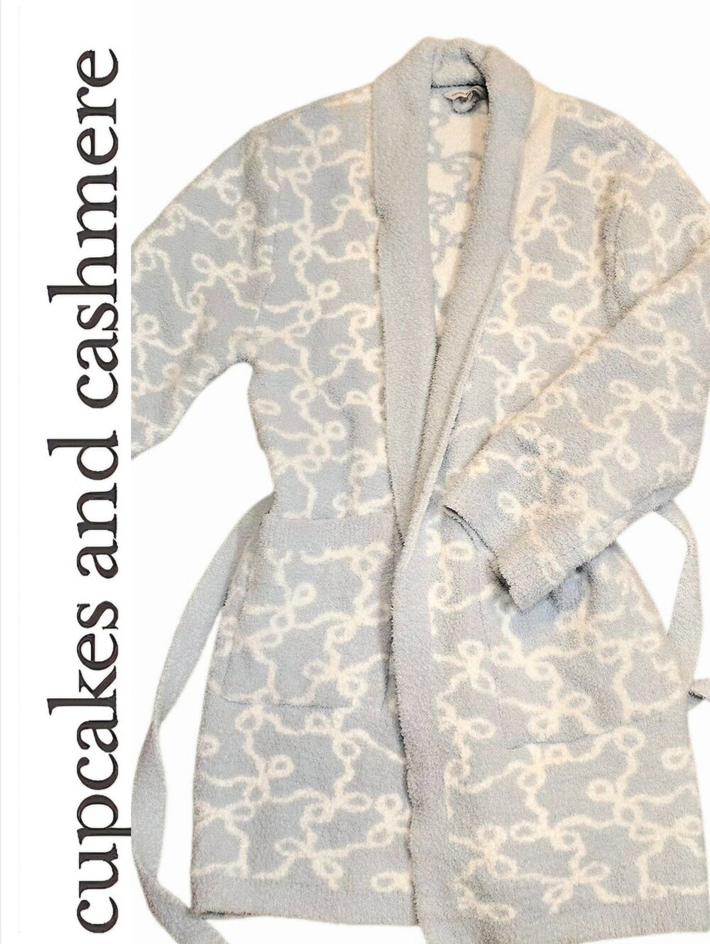 Cupcakes & Cashmere Cozy Shawl Robe - Light Blue/Cream